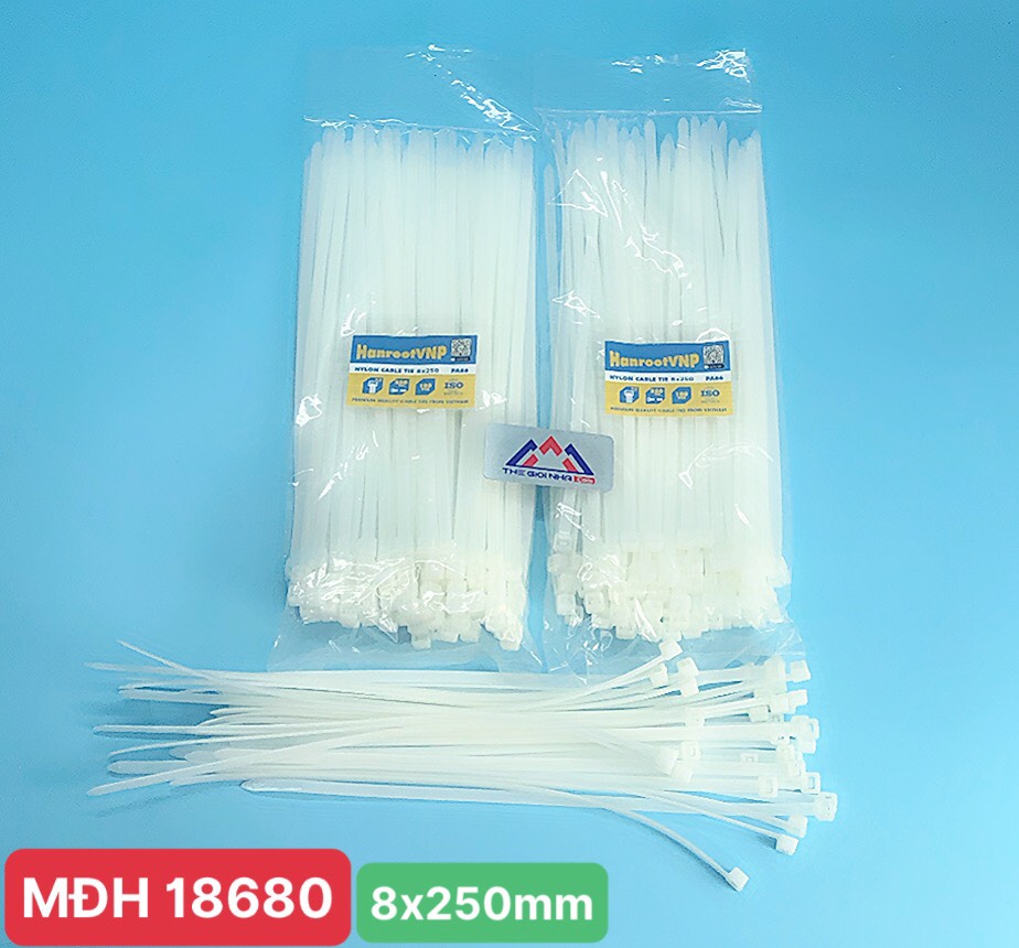 Dây rút nhựa 2.5 tấc, KT 8x250, rộng 5.2mm, đóng gói 100 sợi/gói