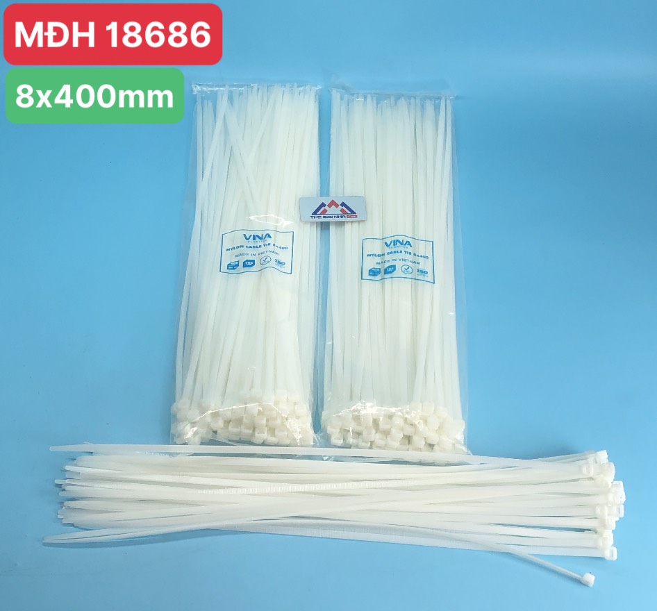 Dây rút nhựa 4 tấc, KT 8x400 bản lớn, rộng 7.6mm, đóng gói 100 sợi/gói