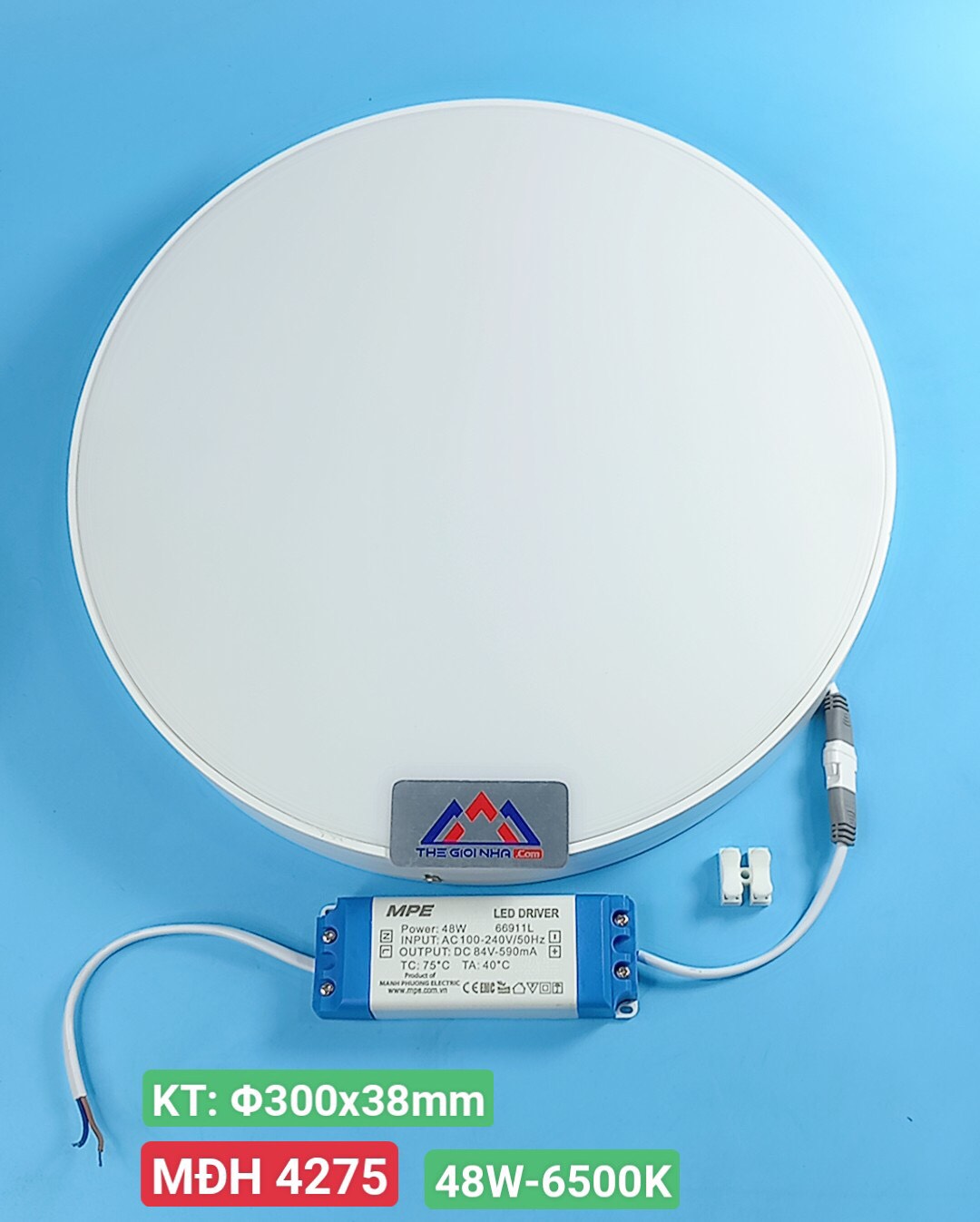 Đèn Downlight nổi tràn viền 48w MPE SRDL-48T, ánh sáng trắng, kích thước Ø300mm x 40mm