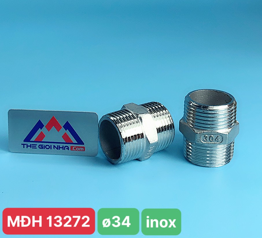 Kép ren, nối thẳng 2 đầu ren ngoài ø34 chất liệu inox