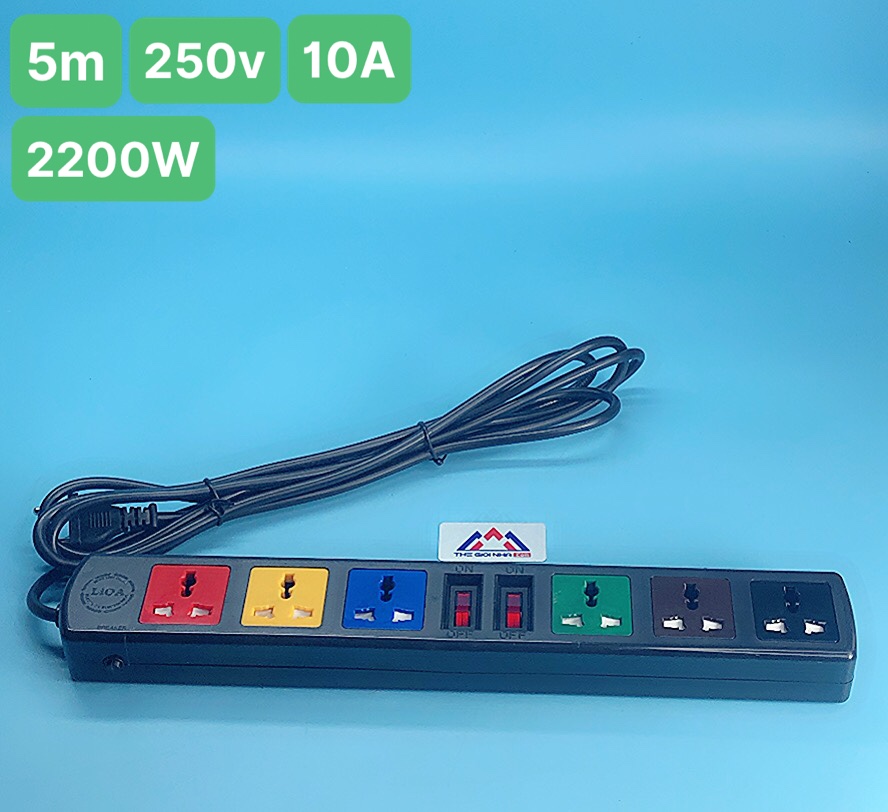 Ổ cắm điện 6D có nắp che dây 5mx2, 10A, 250V, max 2200W LIOA 6D52N
