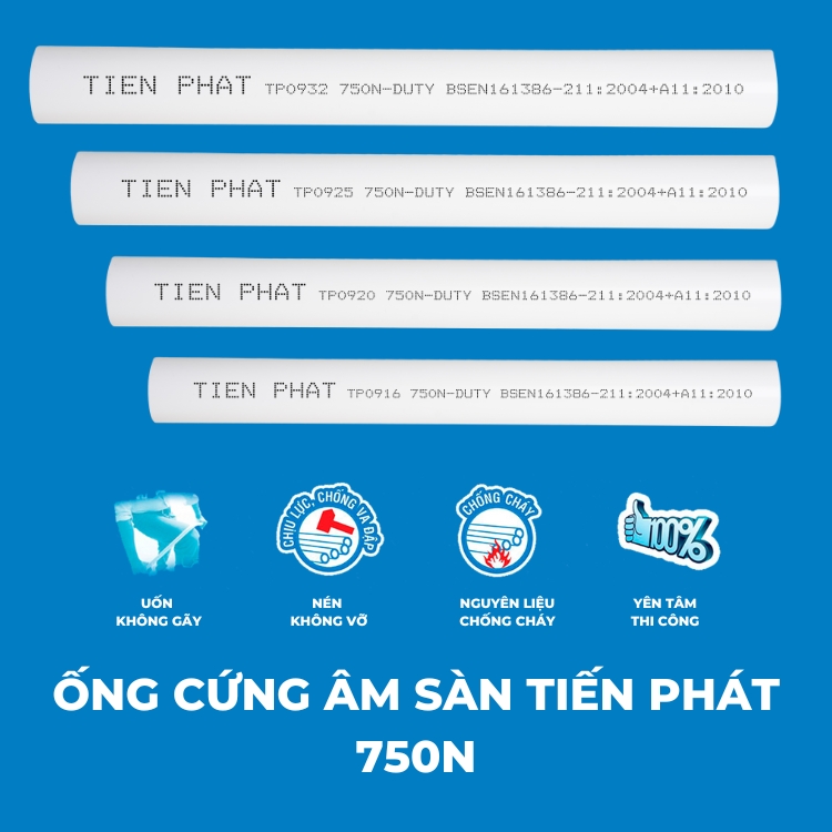 Ống cứng âm sàn Tiến Phát - chịu lực nén 750N F16TP Φ16mm dày 1.30mm
