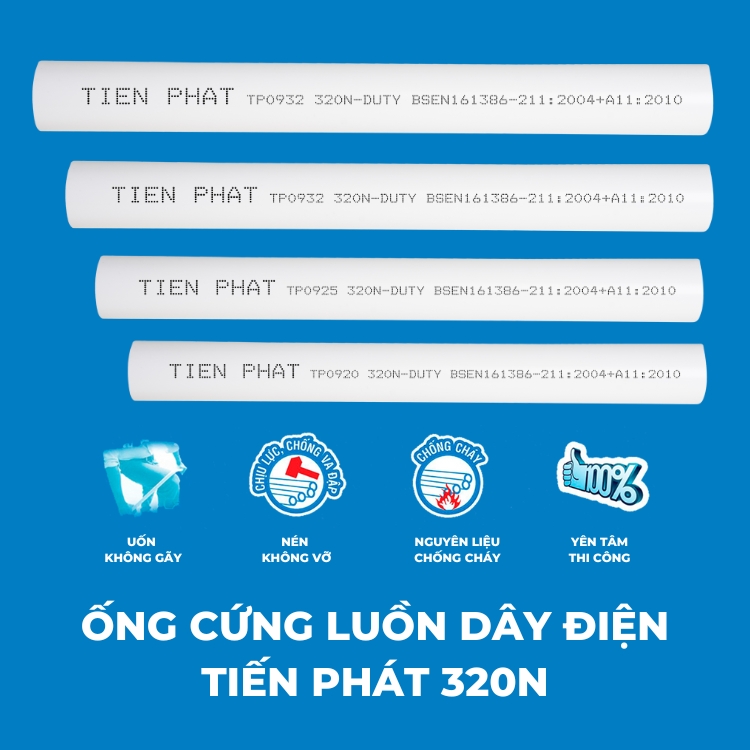Ống cứng luồn dây điện Tiến Phát chịu lực nén 320N F16-320N Φ16mm dày 1.20mm