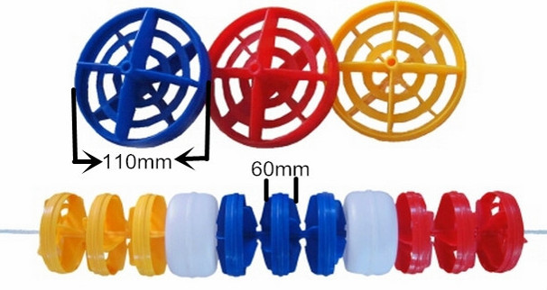 Dây phân làn bể bơi kích thước đốt phao 11x6cm, chiều dài 50m ( kèm 2 móc)