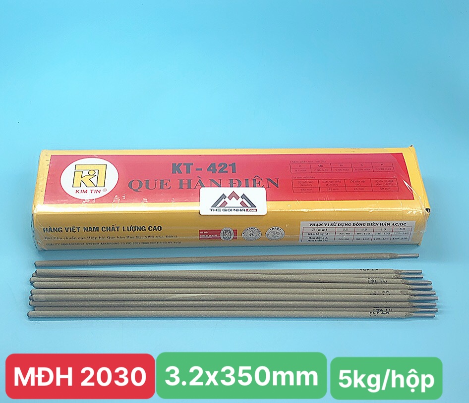 Que hàn sắt 3.2mm Kim Tín KT-421, kích thước 3.2x350mm, 1 hộp 5kg
