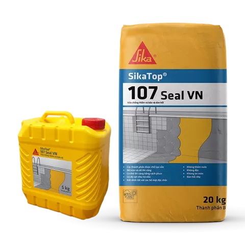 Vữa chống thấm và bảo vệ đàn hồi SikaTop 107 Seal VN, 25 kg/bộ (A+B), Thành phần A : 5 kg/ thùng Thành phần B : 20 kg/ bao