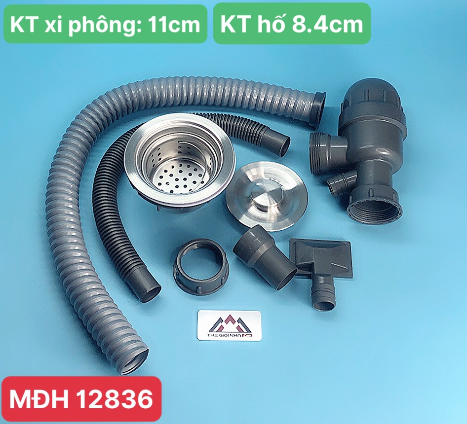 Bộ Xi phông đường kính 11cm và Bầu xả chậu rửa bát inox 304 đường kích 8.4cm