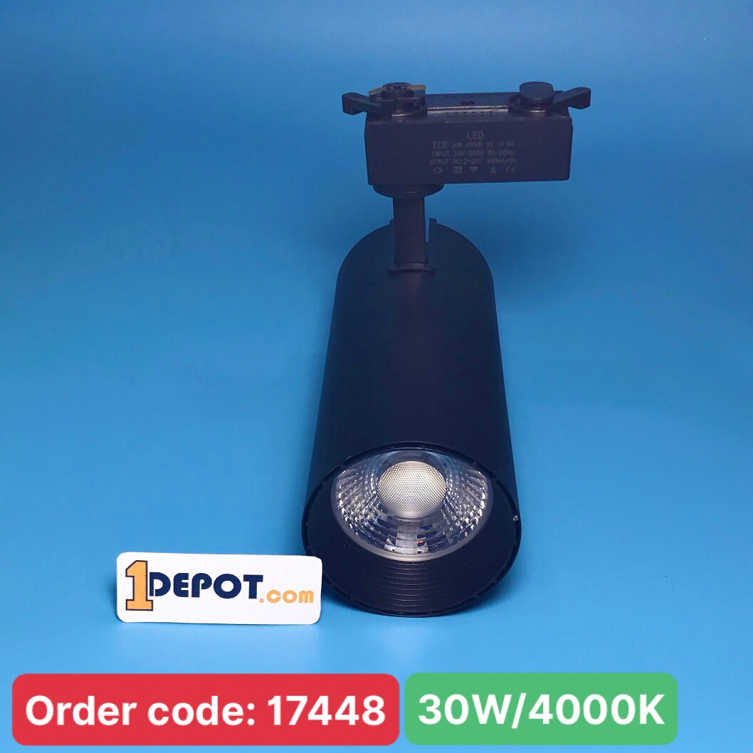 Đèn led chiếu điểm gắn thanh ray thân đen 30W TCE CD 002, Ánh Sáng Trung Tính, kích thước Ø75x180mm