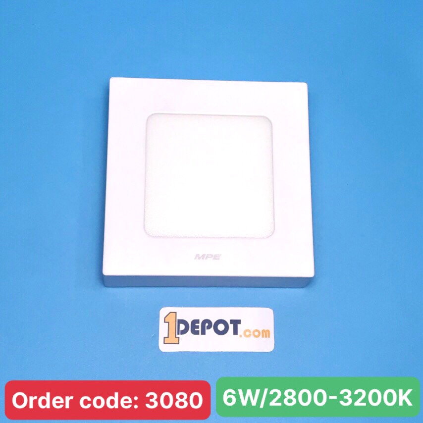 Đèn led panel ốp trần nổi vuông 6w MPE SSPL-6V, ánh sáng vàng, kích thước 120×120x35mm, đóng gói 1 cái/hộp, 40 cái/thùng
