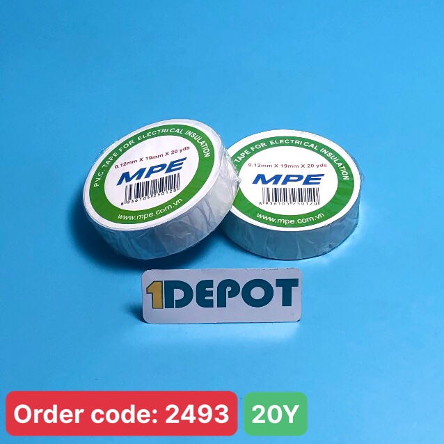 Băng keo điện MPE BKW-20 màu trắng, kích thước 0.12mm x 19mm x 20 yard