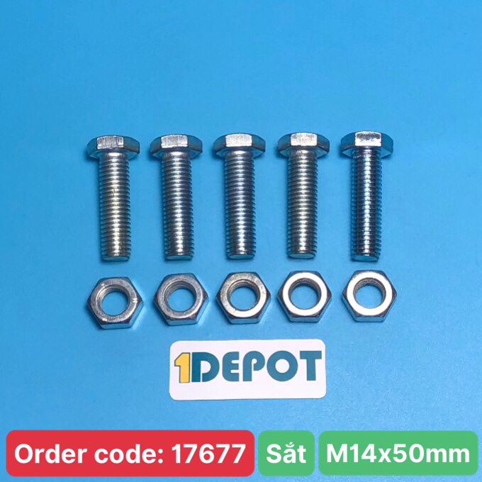 Bộ Bu lông đai ốc vòng đệm, chất sắt xi trắng, KT 14x50mm