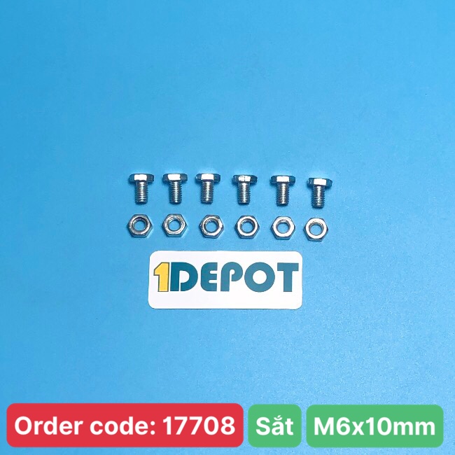 Bu lông + đai ốc M6 x 10mm chất xi trắng, 100g/gói