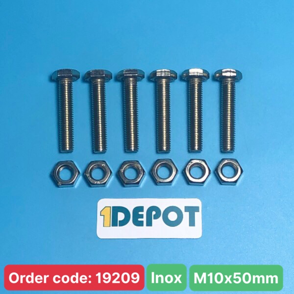 Bu lông đầu lục giác ngoài ren suốt M10, KT 10x50mm chất liệu Inox