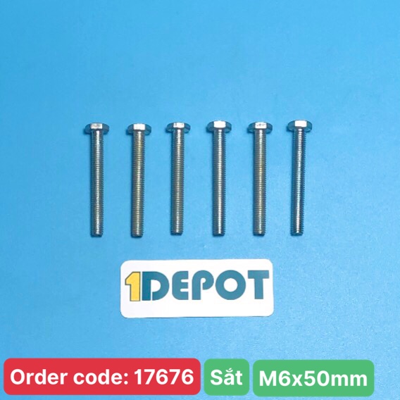 Bu lông đầu lục giác ngoài ren suốt M6, KT 6x50mm chất liệu thép mạ, đóng gói 100g