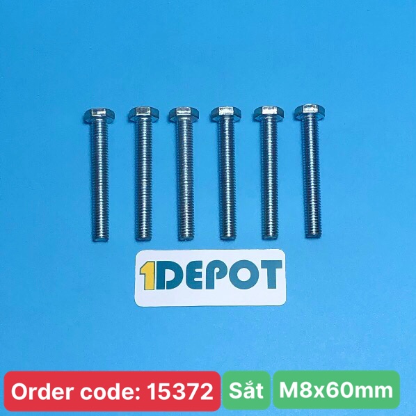 Bu lông đầu lục giác ngoài ren suốt M8, KT 8x60mm chất liệu thép mạ, đóng gói 100g