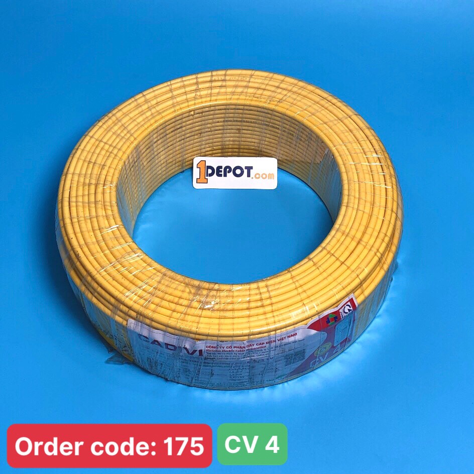 Dây điện đơn CV 4 Cadivi, màu vàng, cuộn 100m