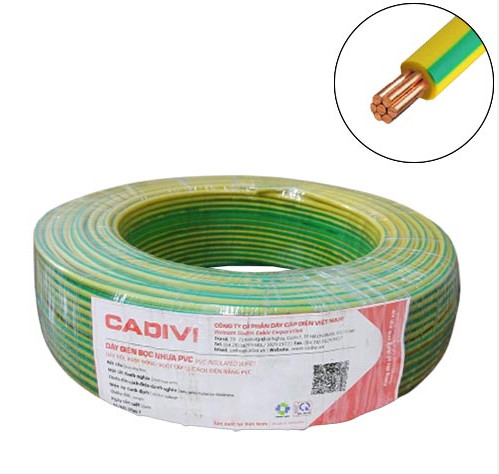 Dây tiếp đất, dây ter Cadivi CV 16 màu vàng xanh, cuộn 100m