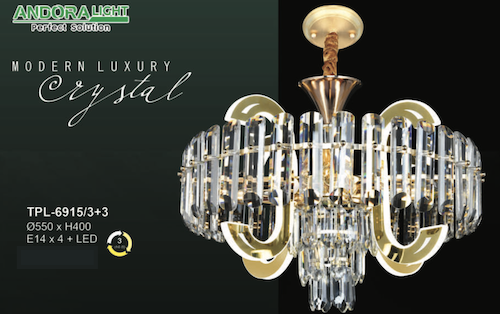 Đèn chùm Andora TPL-6915/3+3 Ø550*H400, E14 x 4 + LED