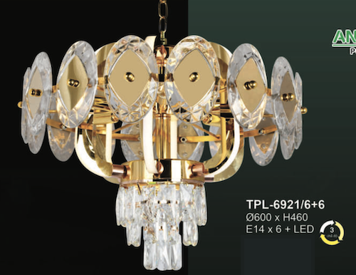 Đèn chùm Andora TPL-6921/6+6 Ø600*H460, E14 x 6 + LED