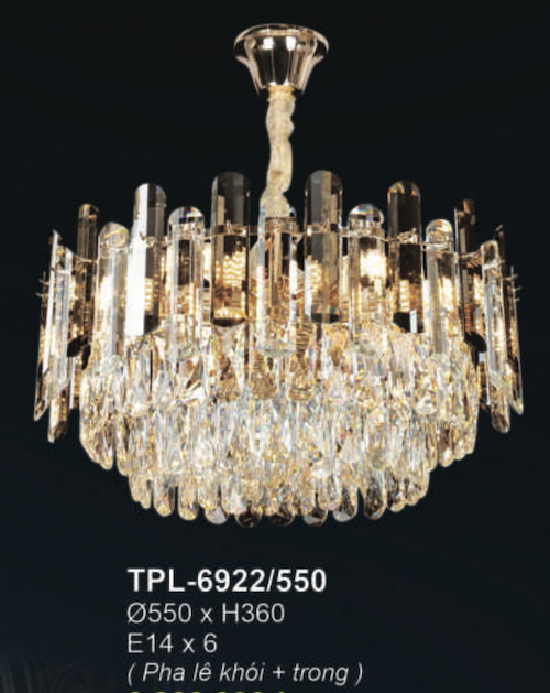 Đèn chùm Andora TPL-6922/550 Ø550*H360, E14x6, pha lê khói + trong