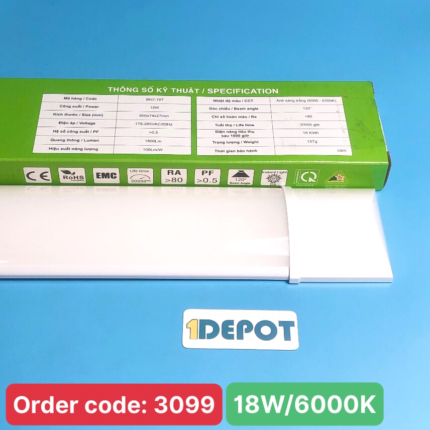 Đèn led bán nguyệt nhựa 6 tấc 18W, MPE BN2-18T, ánh sáng trắng, đóng gói 1 cái/hộp, 12 cái/thùng