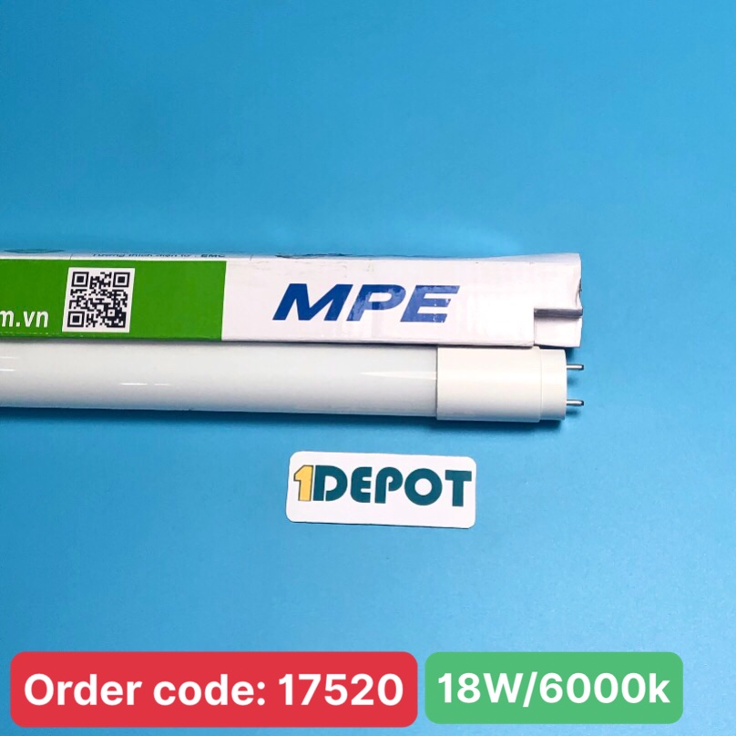 Đèn led tube T8 thủy tinh 1m2 18W MPE GT8-120T, ánh sáng trắng, đóng gói 1 cái/hộp - 25 cái/thùng