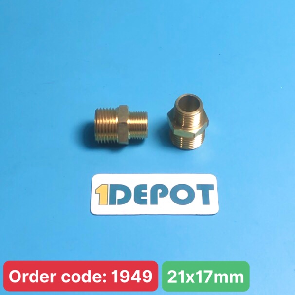 Kép giảm, nối thẳng giảm 2 đầu ren ngoài ø21 x 17 chất liệu đồng thau