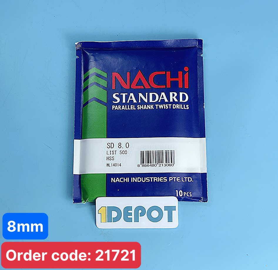 Mũi khoan sắt phi 8mm Nachi LIST500-0800,HSS SD8mm , 1 gói/10 mũi