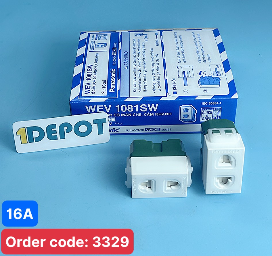 Ổ cắm đơn Panasonic WEV1081SW, có màn che, 250VAC-16A, màu trắng, cắm nhanh, dòng Halumie
