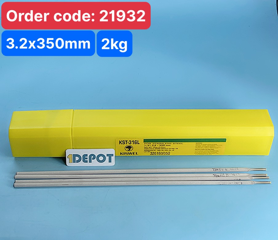 Que hàn inox 3.2mm Kiswel KST-316L ( 3.2x350mm), (hộp 2kg - 10 hộp/thùng)