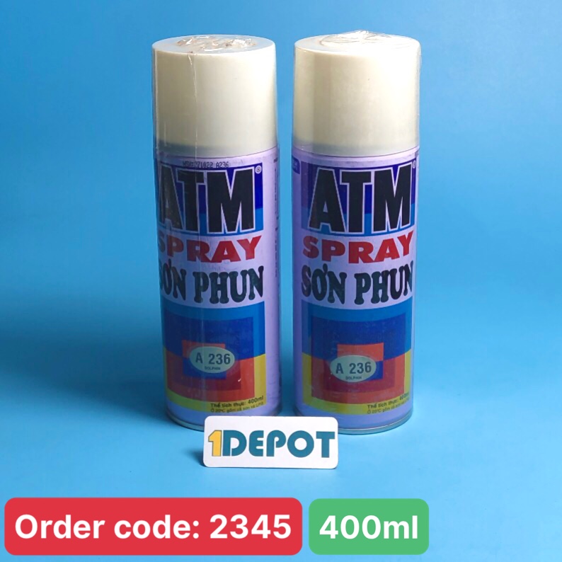 Sơn xịt ATM spray A236 màu xám trắng 400ml, 12 chai/ 1 thùng