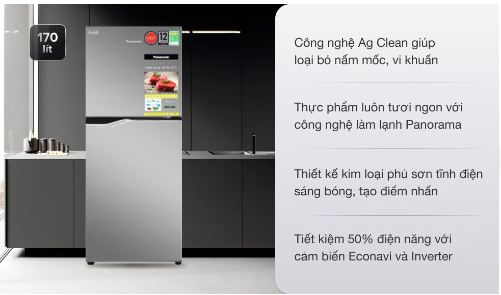 Tủ lạnh Panasonic Inverter 170 lít NR-BA190PPVN