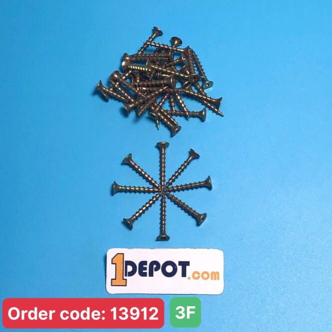 Vít gỗ răng thưa màu vàng 3F, chất liệu sắt, gói 100g (~48 con)