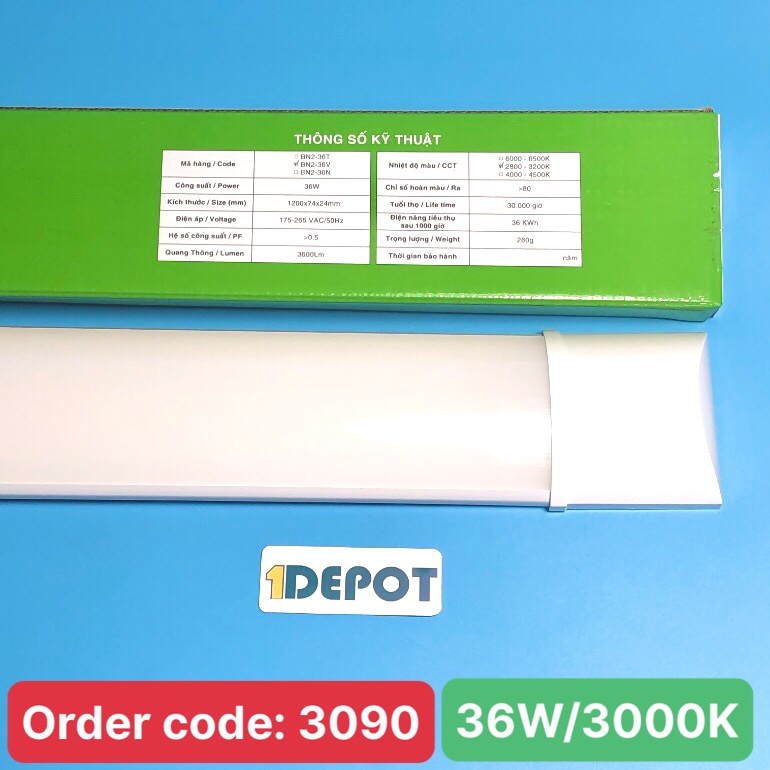 Đèn led bán nguyệt nhựa 1m2 36W, MPE BN2-36V, ánh sáng vàng, đóng gói 1 cái/hộp, 12 cái/thùng