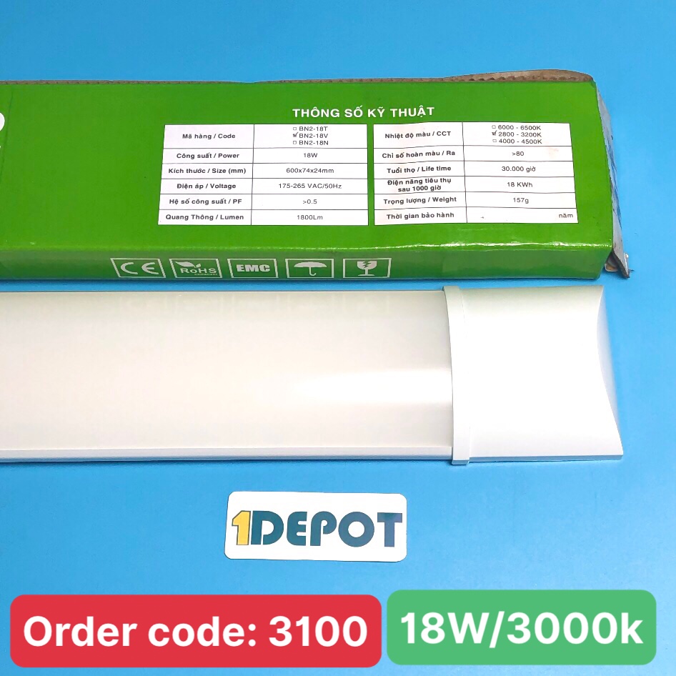 Đèn led bán nguyệt nhựa 6 tâc 18W, MPE BN2-18V, ánh sáng vàng, đóng gói 1 cái/hộp, 12 cái/thùng