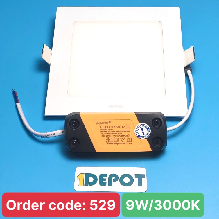 Đèn Led panel âm trần vuông 9W MPE SPL-9V ánh sáng vàng, KT 150x150x22 mm, đục lỗ 130x130 mm