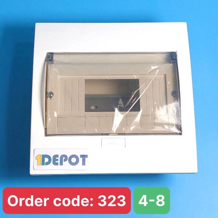 Tủ điện âm tường dùng cho MCB Nanoco NDP108P, mặt nhựa, đế nhựa, chứa 4-8 modules