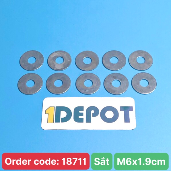 Vòng đệm, Long đền phẳng sắt loại mỏng 6F, KT 6x1.9cm