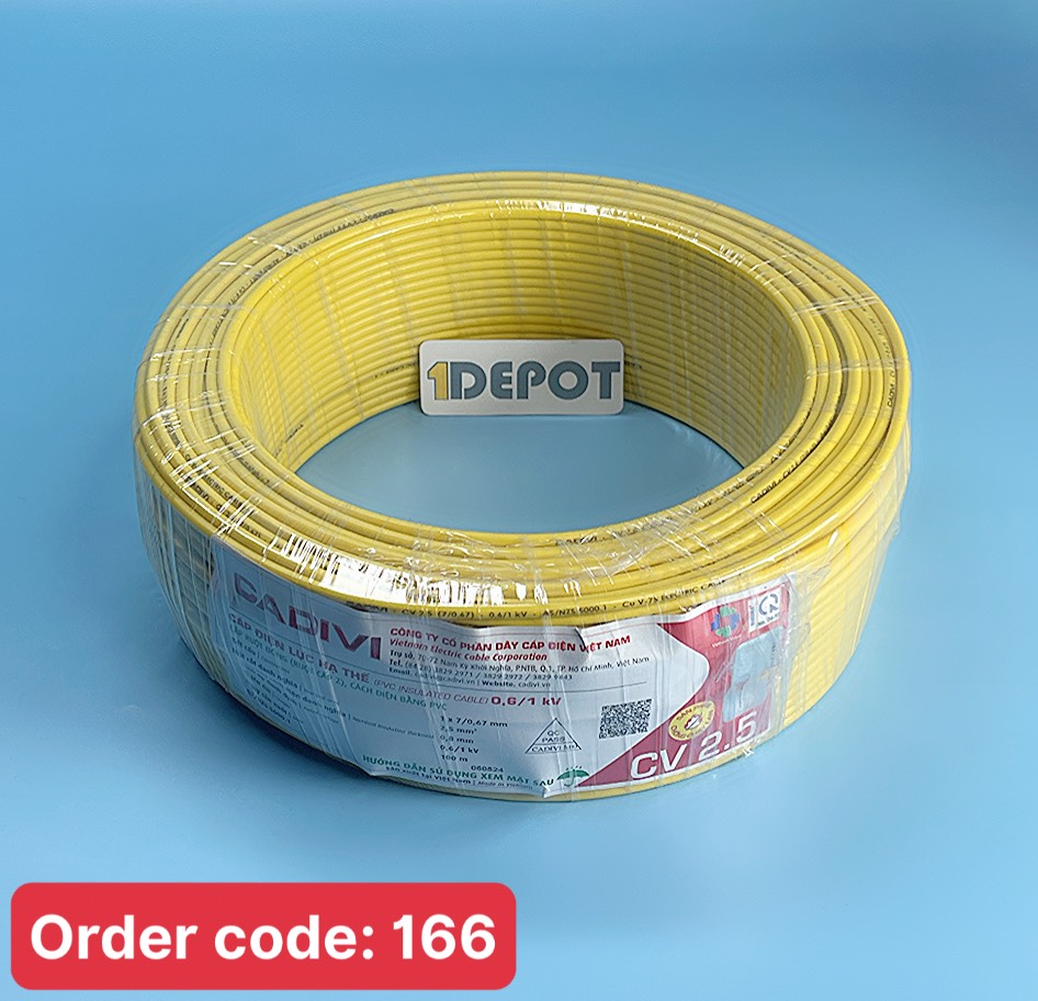 Dây điện đơn CV 2.5 Cadivi, màu vàng, cuộn 100m