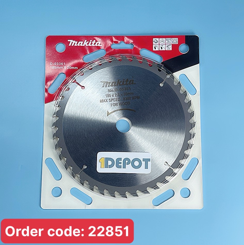 Lưỡi cắt gỗ 40 răng 185mm Makita D-03361, kích thước 185x20x40T