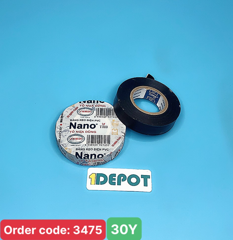 Băng keo điện nano màu đen 30 yard, kích thước 18mm x 30yard, 10 cuộn/ cây