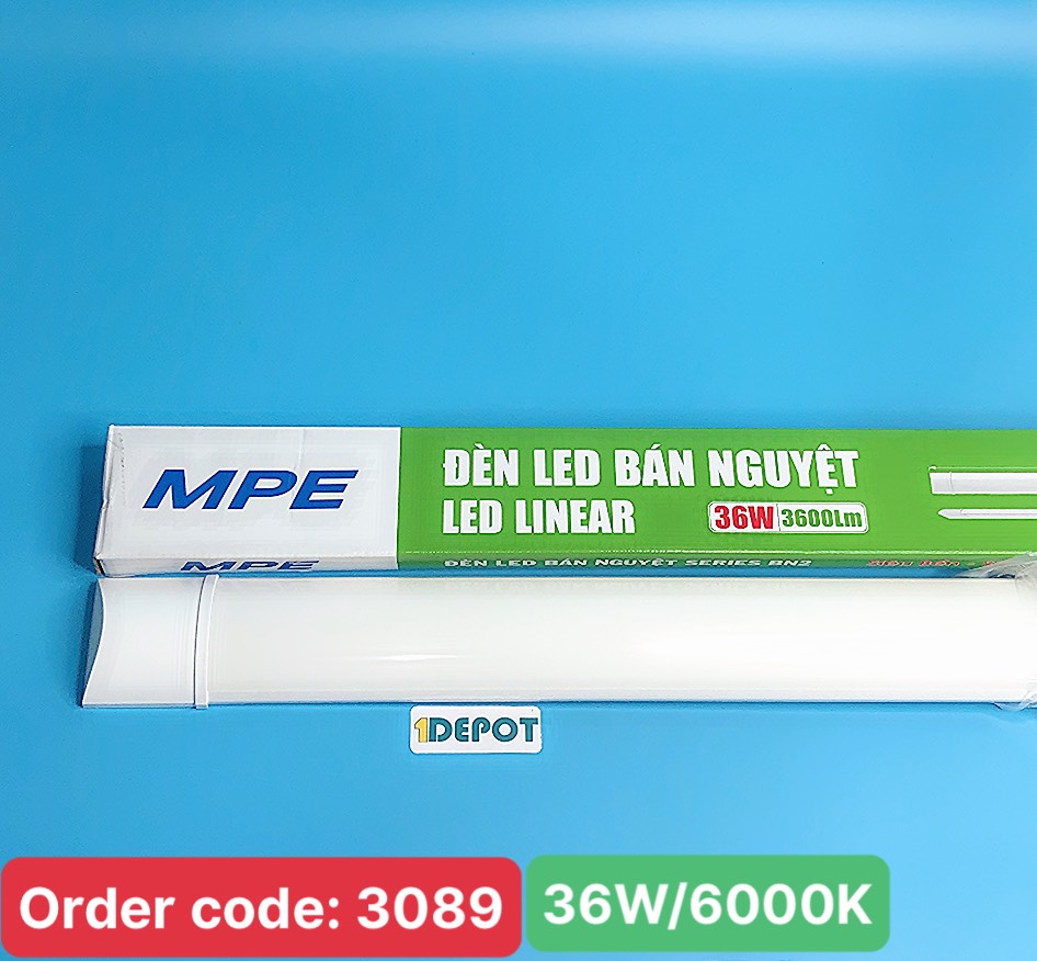 Đèn led bán nguyệt nhựa 1m2, 36W MPE BN2-36T, ánh sáng trắng, đóng gói 1 cái/hộp, 12 cái/thùng