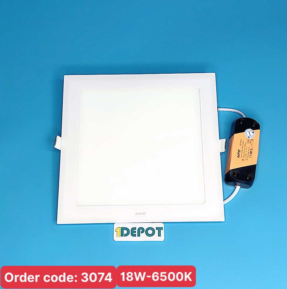 Đèn led panel âm trần vuông 18W MPE SPL-18T, ánh sáng trắng, KT 225x225x25mm, đục lỗ 205x205 mm