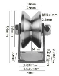 Bánh xe cửa lùa rảnh V đường kính bánh D68xH80xW100, chất liệu inox 304