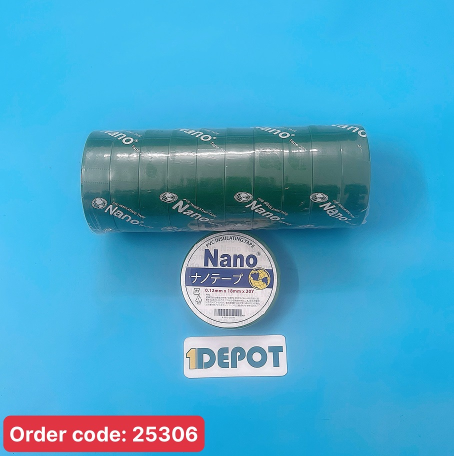 Băng keo điện Nano chất liệu PVC màu xanh lá kích thước 18mmx18m
