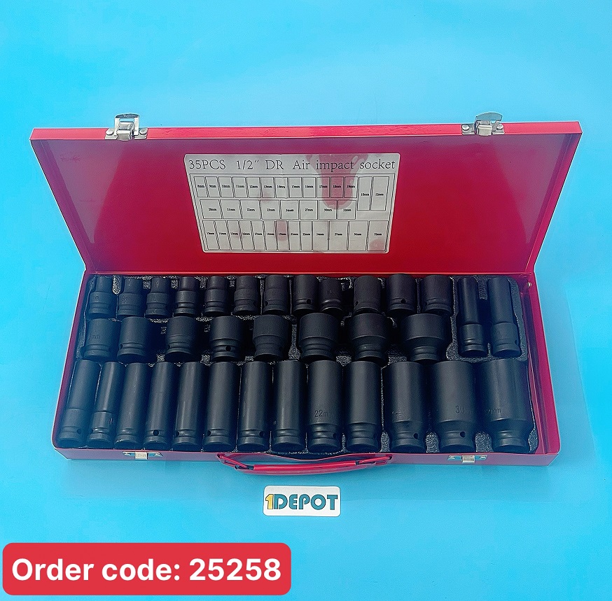 Bộ tuýp mở bu lông 1/2 inch đen thép CR-MO 35 chi tiết