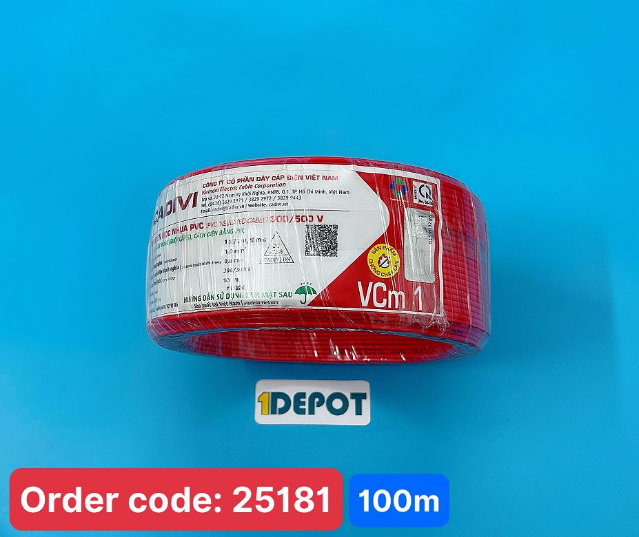 Dây điện đơn mềm Cadivi VCm - 1mm2 màu đỏ, 100m/cuộn