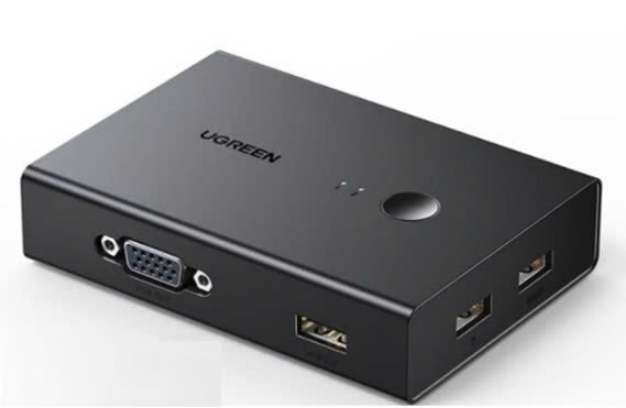 Bộ gộp Ugreen 90490, VGA 2 vào 1 ra màu đen hỗ trợ KVM