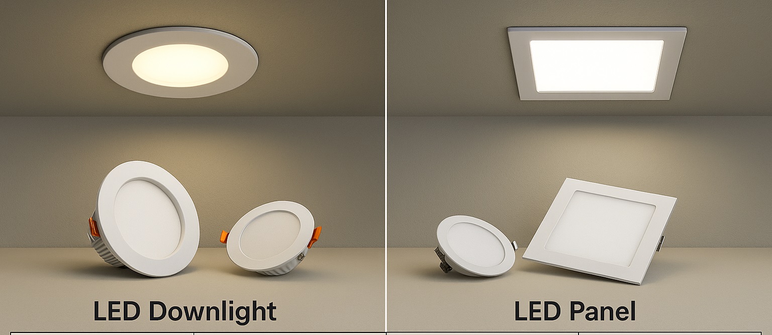 Sự Khác Nhau Giữa Đèn LED Downlight và Đèn LED Panel – Cách Nhận Biết Dễ Dàng