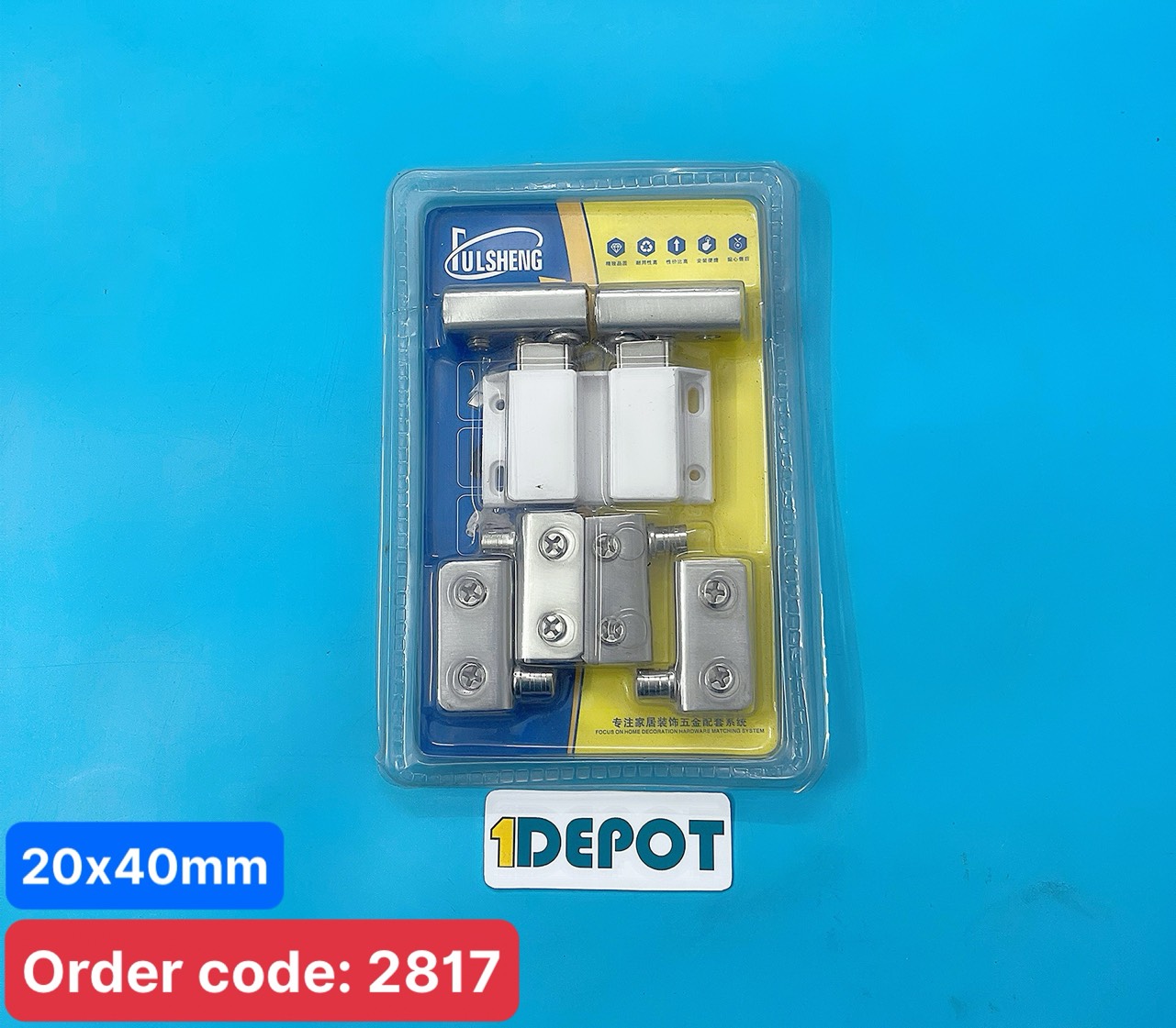 Bản lề Inox kẹp kính 2 cánh, KT 20x40mm